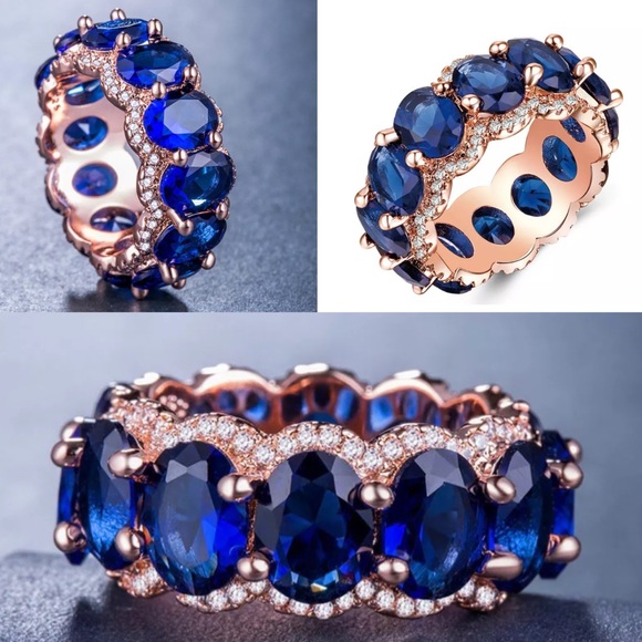 Sublime Sapphire Paved Rose Gold Wedding Band Ring - Picture 6 of 7